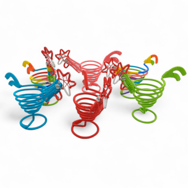 A220-1 Chicken Egg cups scoobie wire, 12cm x 15cm x 5cm Assorted colours 23grams Chicken-egg-cups-telephone-wire