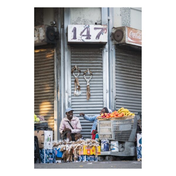 A print of a photo taken by street photographer Manelisi Nene in the Durban CBD.