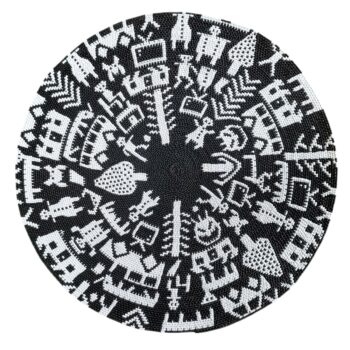 Black and white hardwire bowl with trees, animals and cars