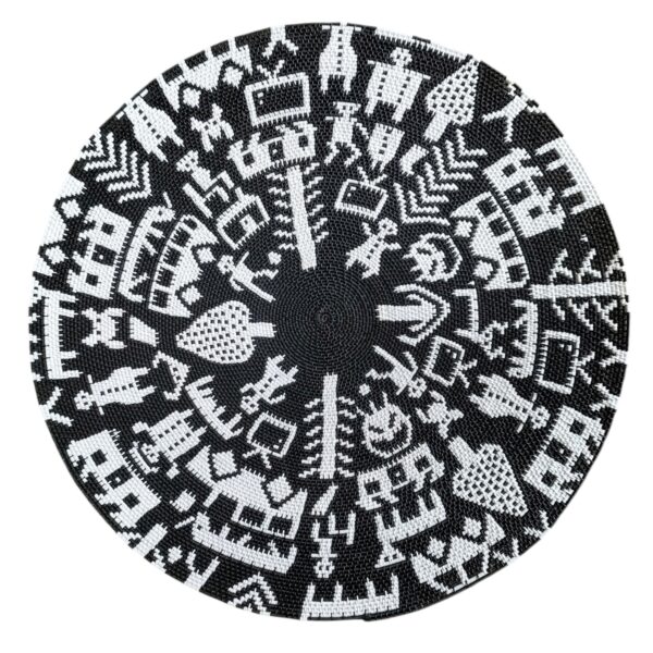 Black and white hardwire bowl with trees, animals and cars