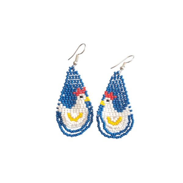 Blue chicken decorated earing