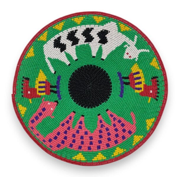 Zulu wire bowl with animals and hoopoe birds.