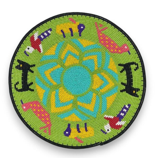 Hardwire story basket woven by Zulu weaver Nomvuselelo Mthwalo.