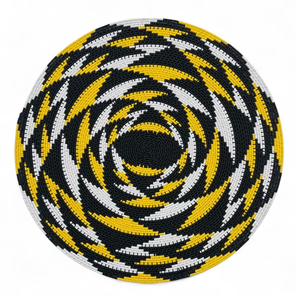 Yellow, black and white hardwire bowl in a stunning geometric design by Thulisile Mdlalose
