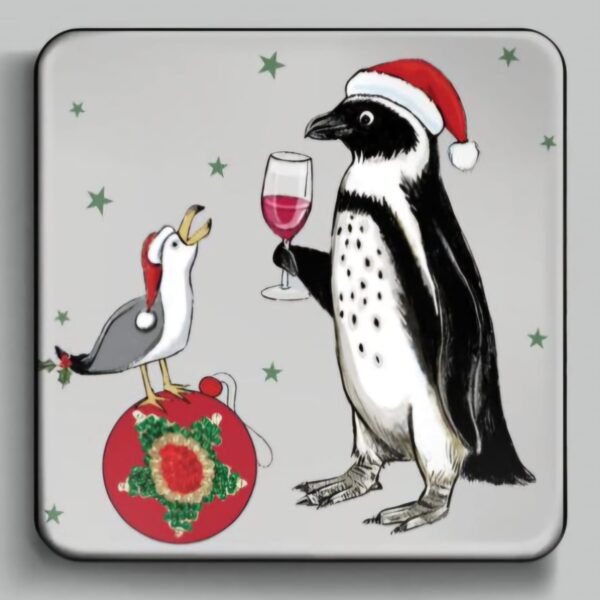 Penguin-with-wine-festive-coaster