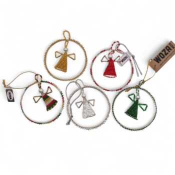 Set of 5 beaded angels in a circle Christmas decorations.