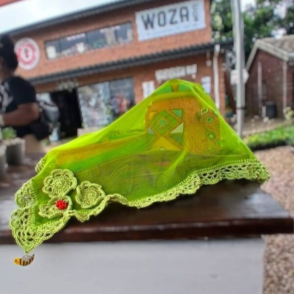 D008-25-crochet-food-net-green-1 Handmade food net or food cover.