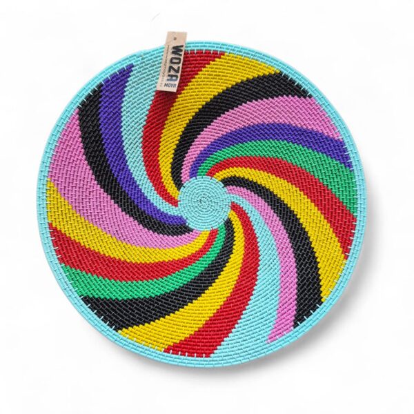 Hardwire bowl by Roslynah Khanyile in a swirl of bright colours.