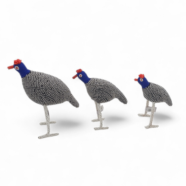 A007-3 Guinea Fowl family Small, Meduim and large , soft beaded animals