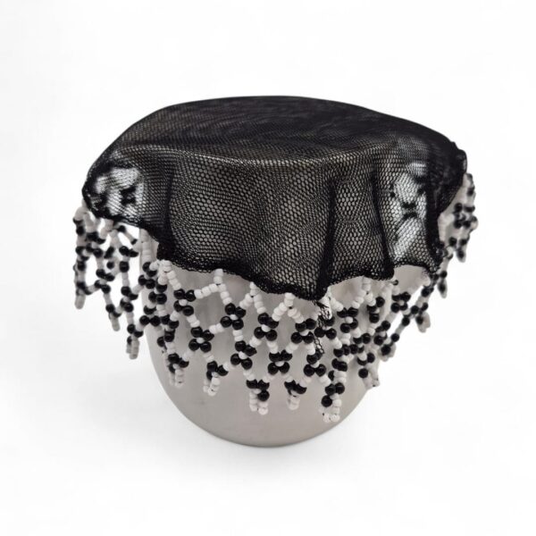 D008-2-black-and-white-jug-cover-on-jug Beaded Milk jug cover