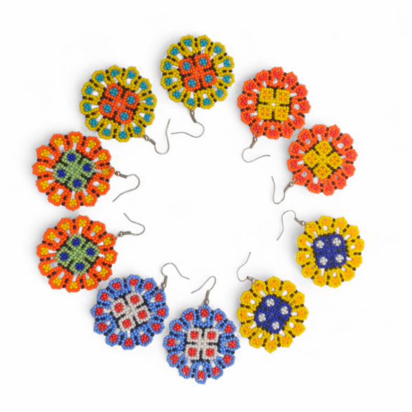 E268-3 Nompumelo’s Mandala earring, assorted colours zulu beadwork 4cm x 4cm x.10 cm 4grams