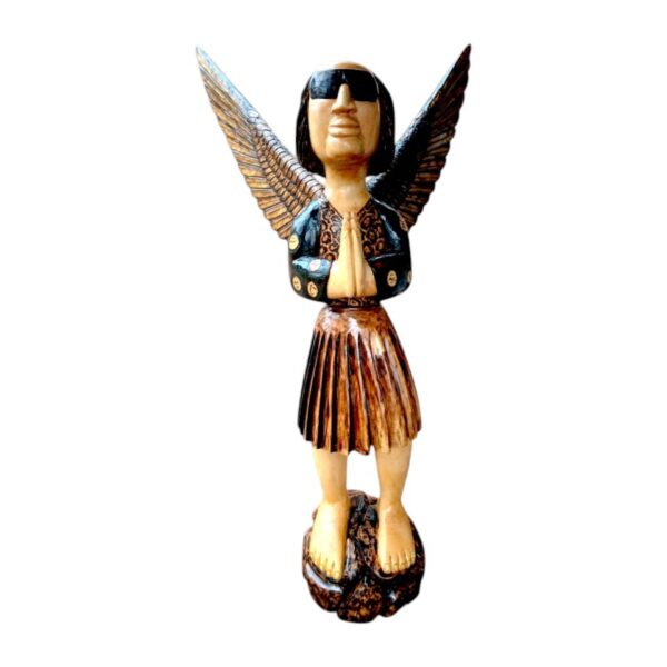 Hand-carved-wooden-angel-with-shades