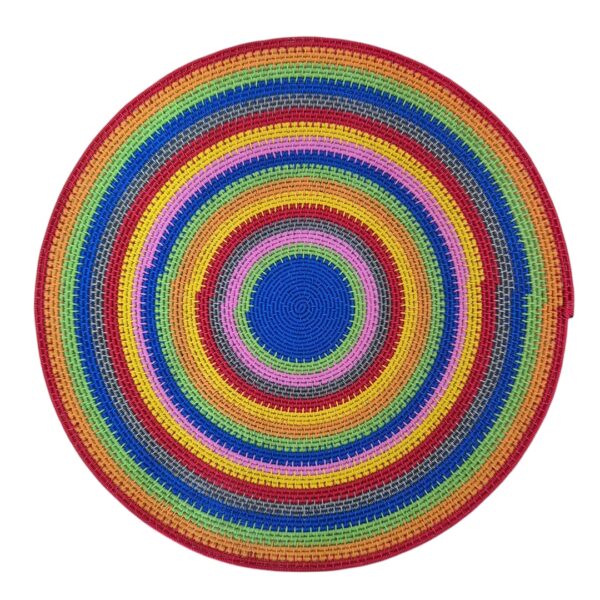 Hardwire bowl home decor wall hanging in bands of bright colours.