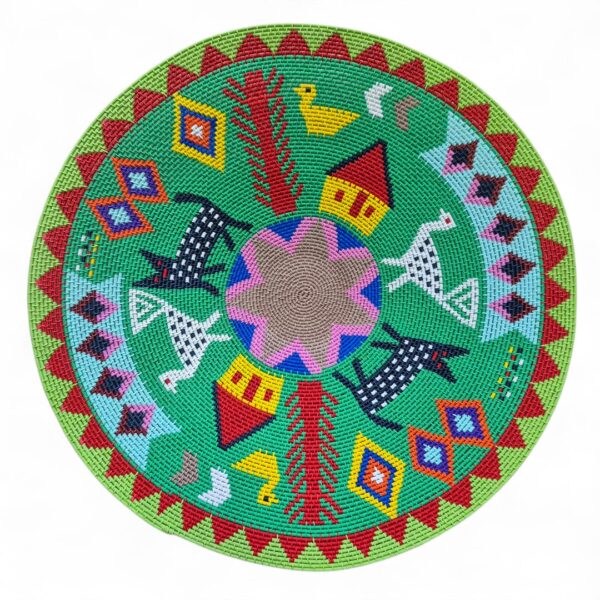 Zulu hardwire story bowl depicting a rural Zulu homestead scene.