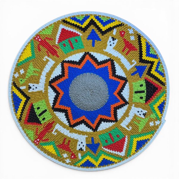 Ochre coloured hardwire zulu woven basket made by Durban crafter Zandile Gasa.
