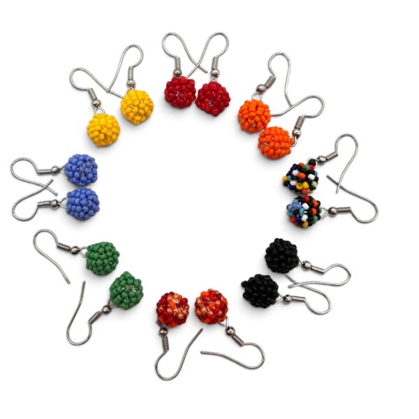 E050-1 Zaneles small beaded bauble earring on hooks , assorted colours 3 x1x1 cm 10 grams Zaneles-small-beaded-bauble-earring-on-hooks-assorted-colours