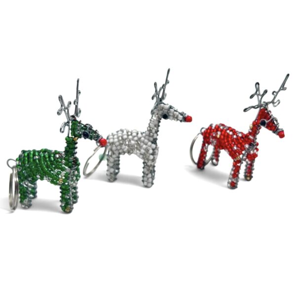 KA065 Christmas Rudolph key rings wire and glass beads, red, white and green Christmas-Rudolph-key-rings-wire-and-glass-beads-red-white-and-green